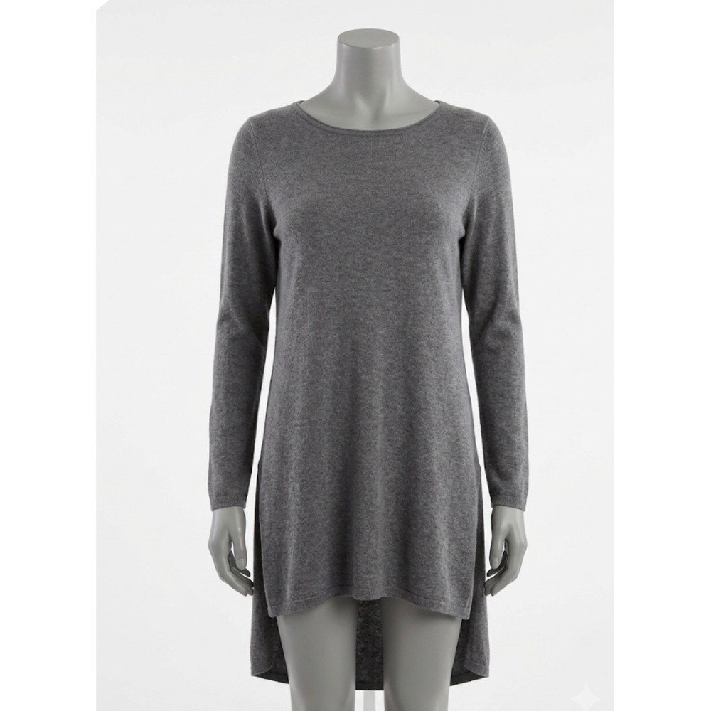 Eileen‎ Fisher Merino Wool Blend High-Low Tunic Top Gray Size M Long Sleeve
